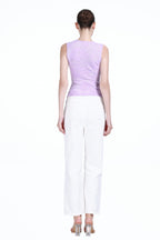 Crew-neck Sleeveless Floral Jacquard Solid Knitted Tank Top