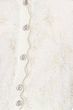 V-neck Scalloped Trim Long Sleeve Gilt Floral Jacquard Knitted Cardigan