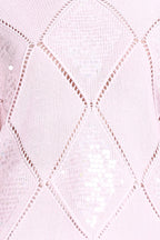 Boat Neck Long Sleeve Diamond Hollow-out Solid Pullover Knitted Top