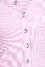 V-neck Long Sleeve Ribbed Fake Two-pieces Solid Knitted Cardigan