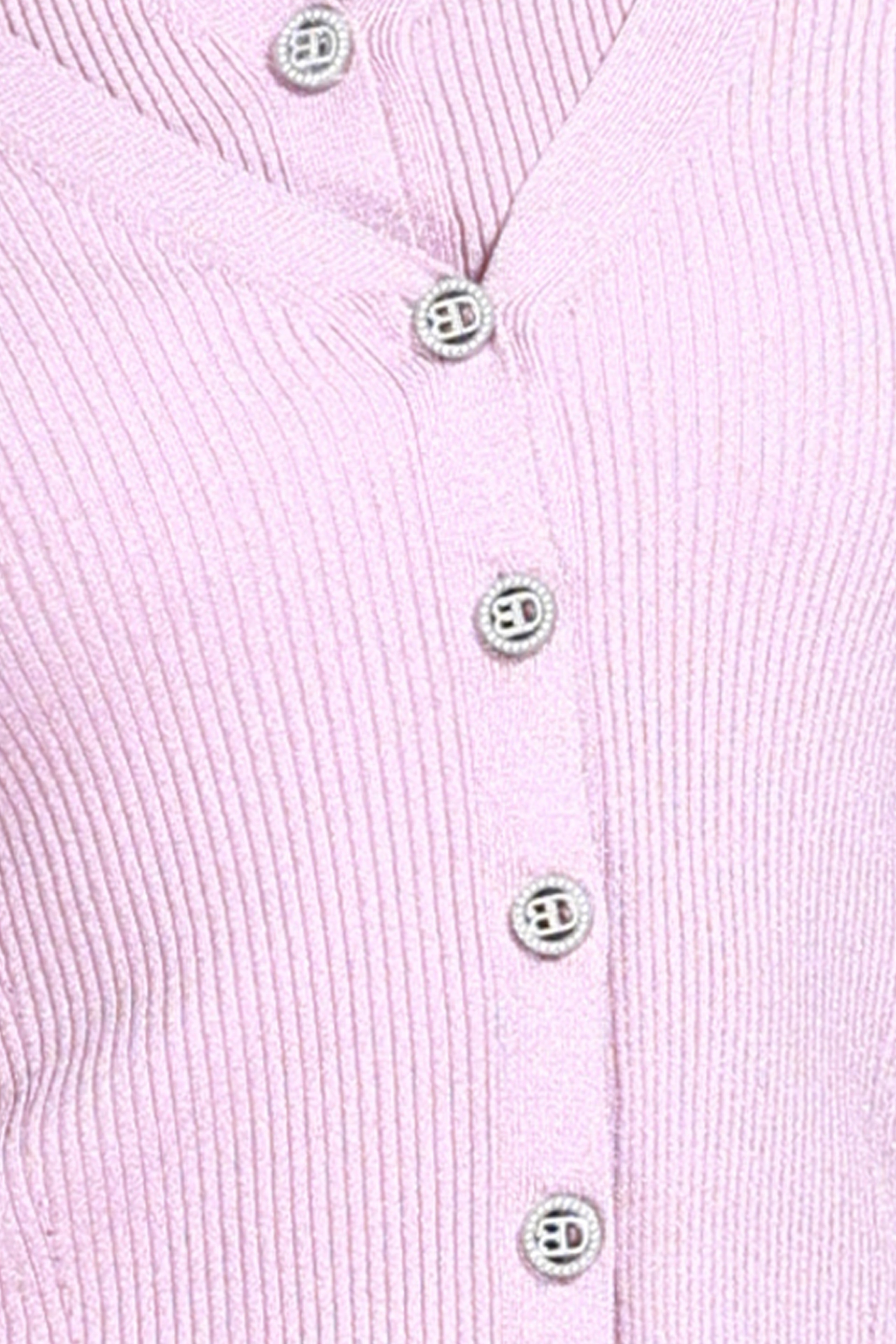 V-neck Long Sleeve Ribbed Fake Two-pieces Solid Knitted Cardigan