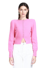 Crew Neck Long Sleeve Multi-Button Hem Slit Solid Knitted Cardigan