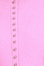 Crew Neck Long Sleeve Multi-Button Hem Slit Solid Knitted Cardigan