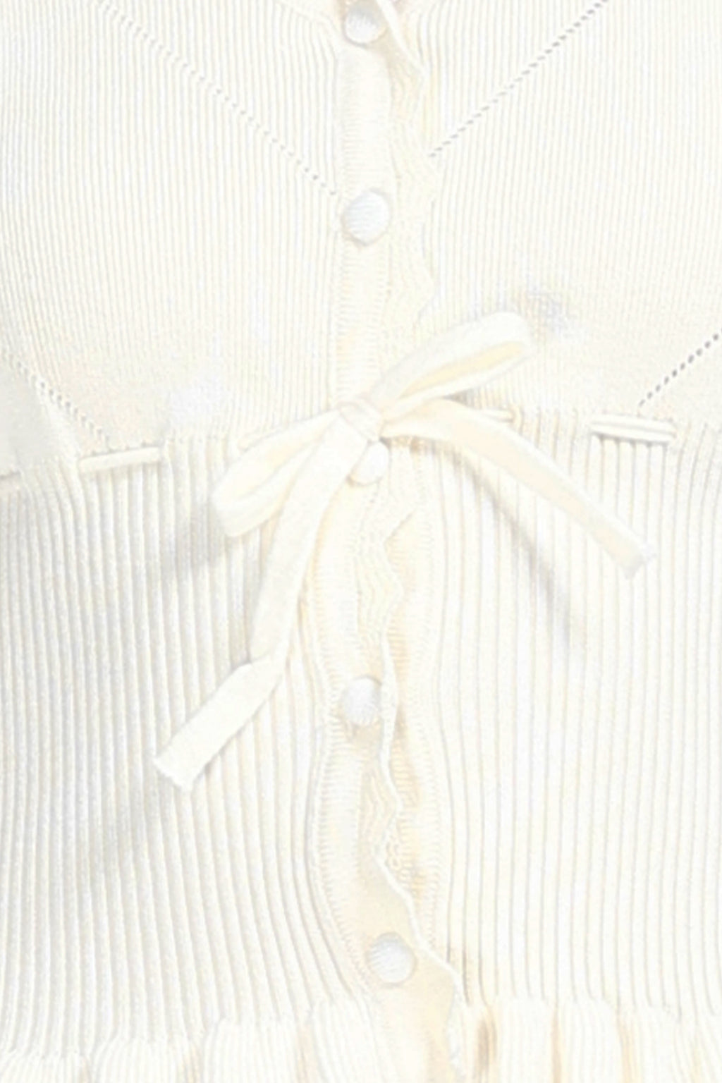 V-neck Long Sleeve Serrated Trim Ruffled Hem Pleated Knitted Cardigan