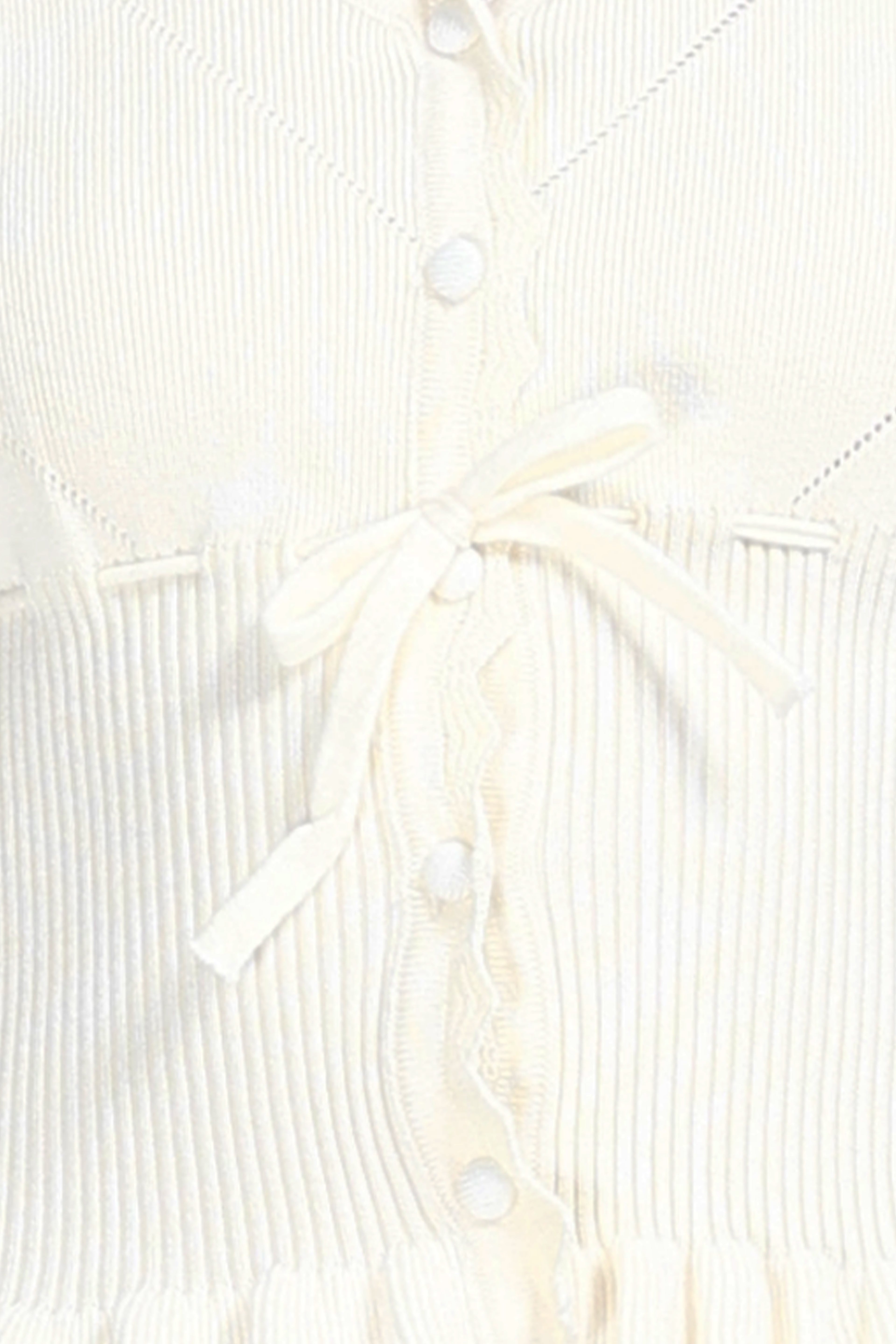 V-neck Long Sleeve Serrated Trim Ruffled Hem Pleated Knitted Cardigan