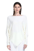 Boat Neck Batwing Long Sleeve Asymmetric Hem Knitted Top