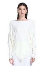 Boat Neck Batwing Long Sleeve Asymmetric Hem Knitted Top