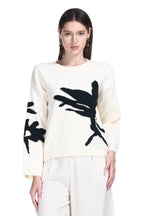 Crew Neck Long Sleeve Irregular Pattern Drop Shoulder Knitted Top