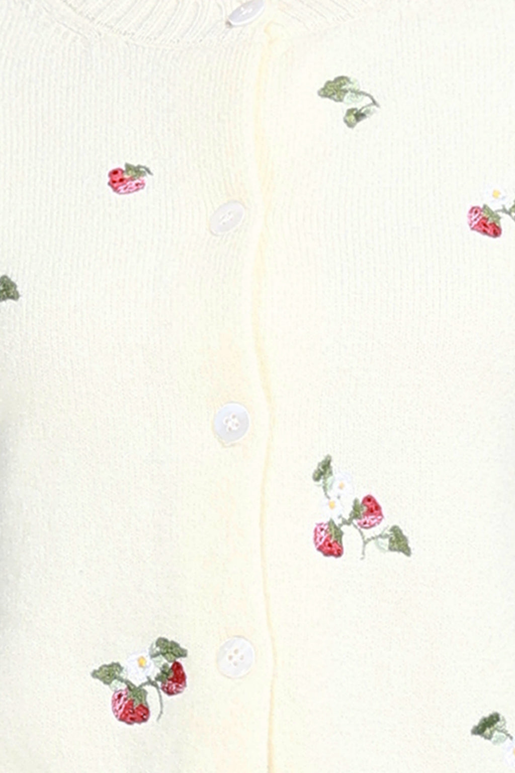 Crew Neck Long Sleeve Fruit Embroidery Buttons Knitted Short Cardigan