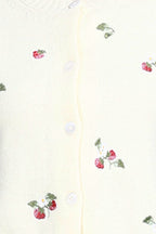 Crew Neck Long Sleeve Fruit Embroidery Buttons Knitted Short Cardigan