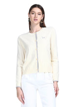 Crew Neck Long Sleeve Dachshund Embroidery Buttons Solid Knitted Cardigan