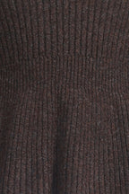 Crew Neck Long Sleeve Ruffled Hem Heathered Rib Texture Knitted Top