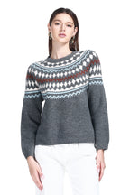 Crew Neck Ribbed Trim Long Sleeve Fair Isle Jacquard Knitted Top