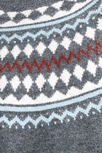 Crew Neck Ribbed Trim Long Sleeve Fair Isle Jacquard Knitted Top