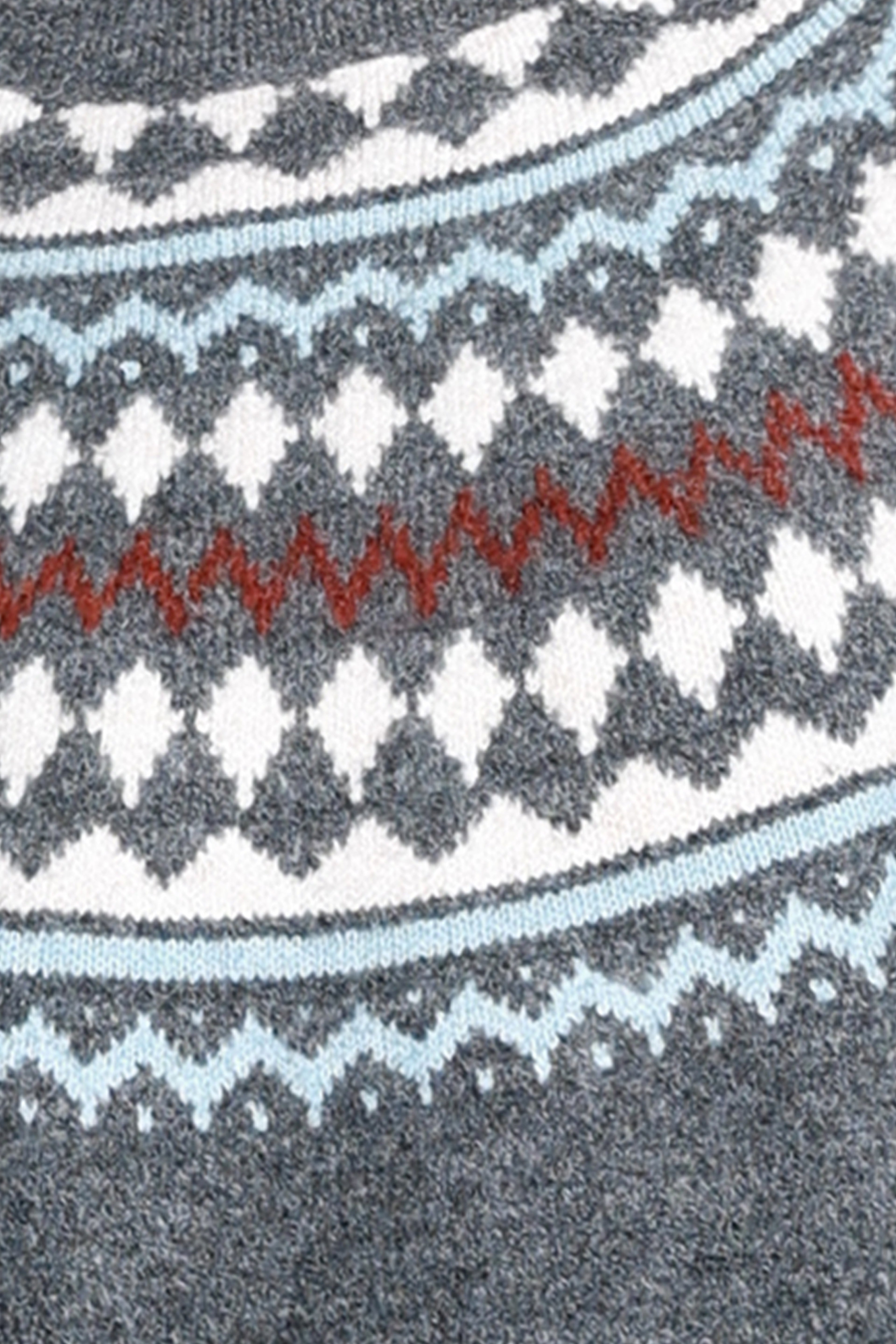 Crew Neck Ribbed Trim Long Sleeve Fair Isle Jacquard Knitted Top