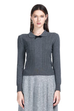 Peter Pan Collar Long Sleeve Bow Detail Cable-knit Knitted Top
