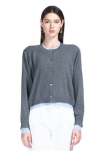 Crew Neck Long Sleeve Contrast Ribbed Trim Faux Layered Knitted Cardigan