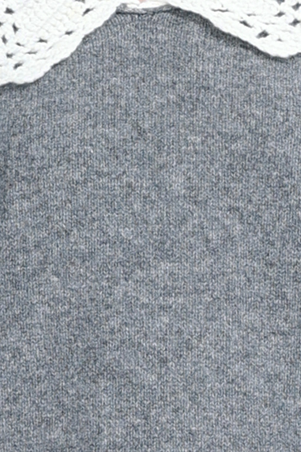 V-neck Crocheted Lace Peter Pan Collar Long Sleeve Solid Knitted Top