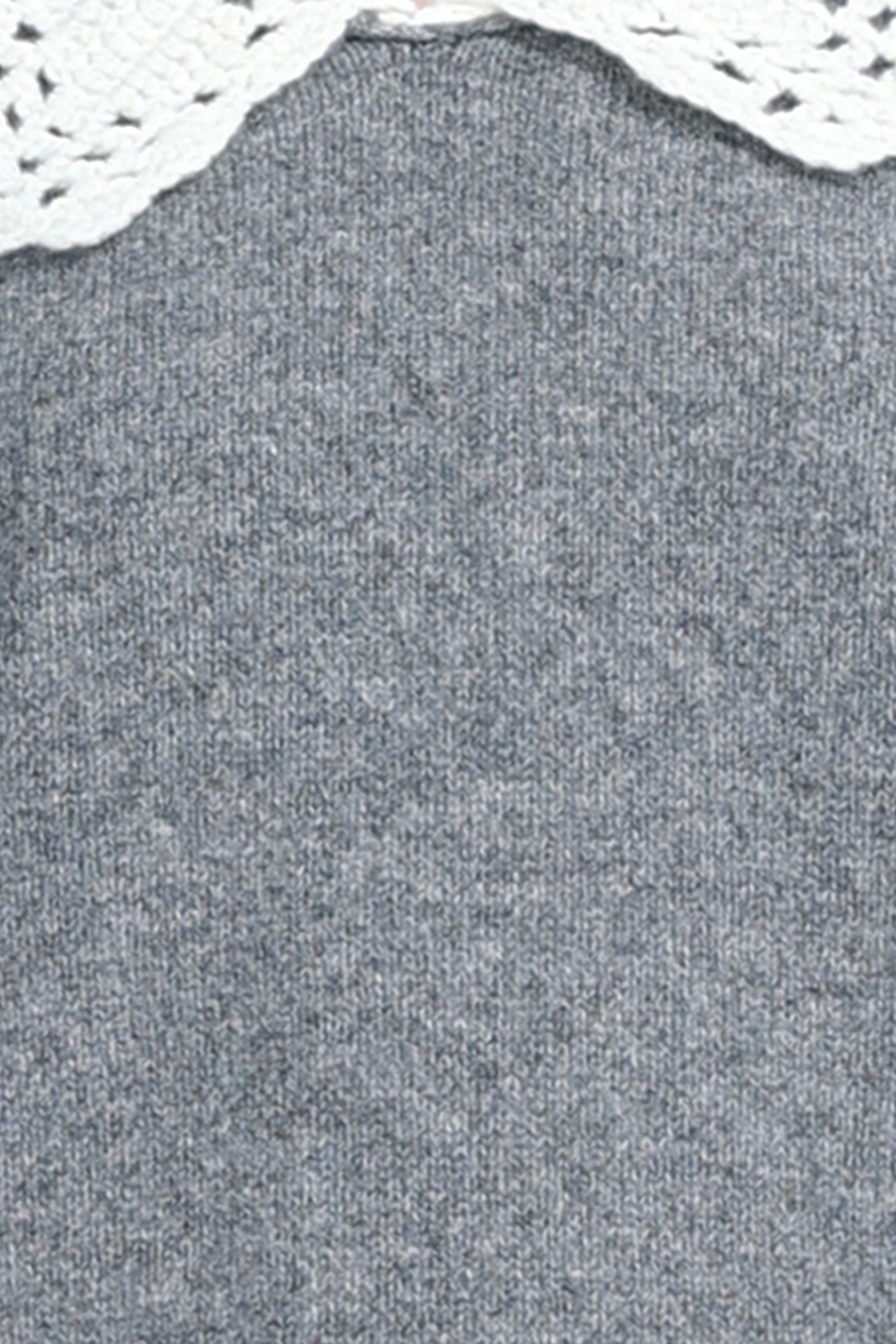 V-neck Crocheted Lace Peter Pan Collar Long Sleeve Solid Knitted Top