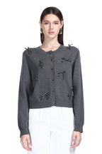 Crew Neck Long Sleeve 3D Bow Button Placket Solid Knitted Cardigan