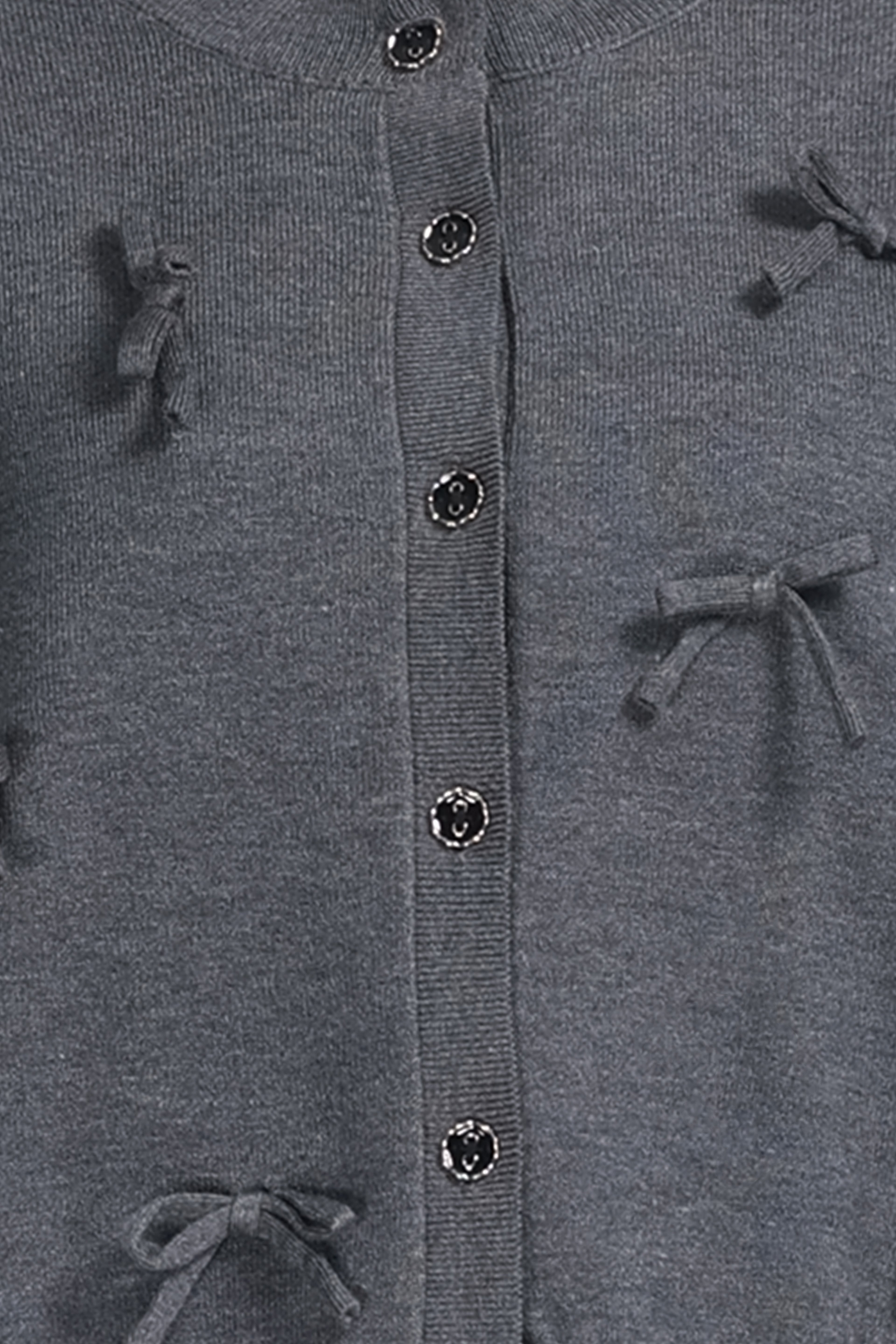 Crew Neck Long Sleeve 3D Bow Button Placket Solid Knitted Cardigan