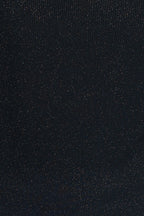 V-neck Choker Collar Cinched Waist Gold Threaded Knitted Top