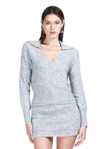 Folder Collar V-neck Long Sleeves Button Front Placket Knitted Cardigan